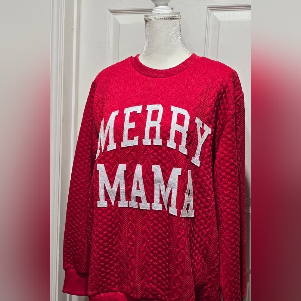 Simply Southern Red "Merry Mama" Sweater Sweatshirt - Picture 3 of 12